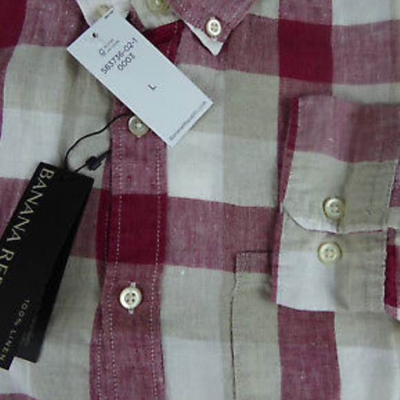 Banana Republic Camden Plaid Long Slv Linen Shirt - Picture 4 of 5